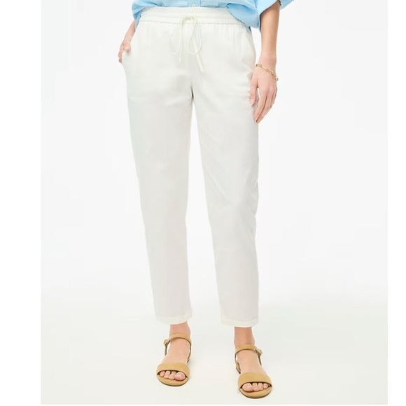 J. Crew Factory White Linen Cotton Drawstring Ankle Pants - Picture 1 of 5